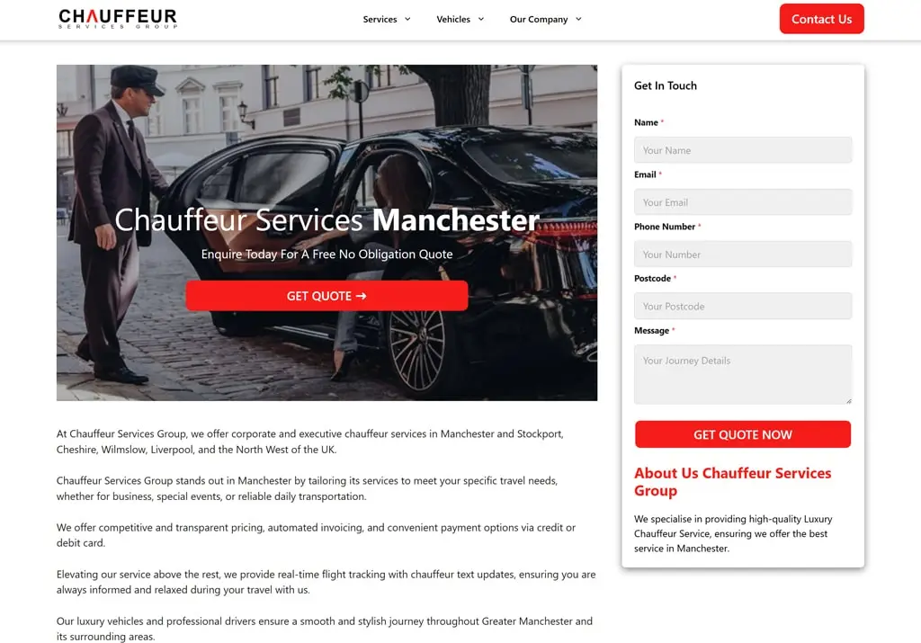Chauffeur Services Group website screenshot