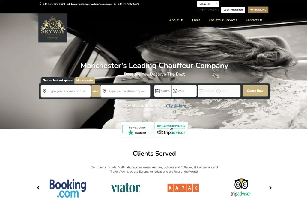 Skyway Chauffeurs website screenshot